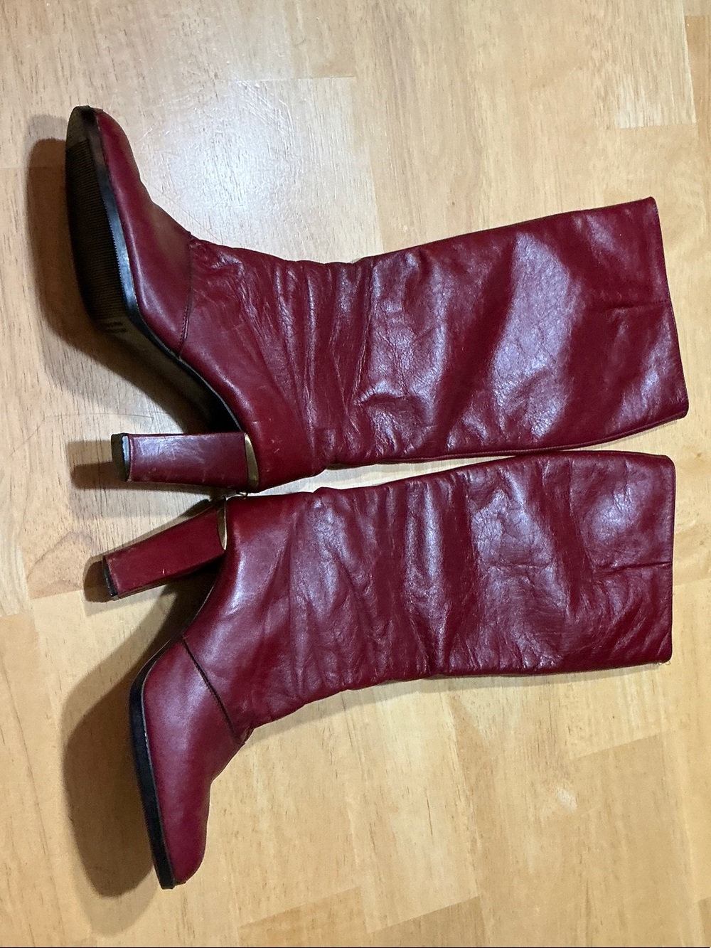 Etienne Aigner Burgundy Leather Mid-Calf Block Heel Boots - Picture 8 of 8